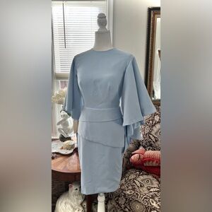 Lan Ting Formal Angel Cape sleeve light blue mother of the bride tiered dress